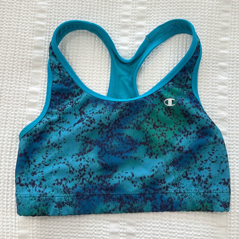 womenโs champion sports bra - size M (blue/green)